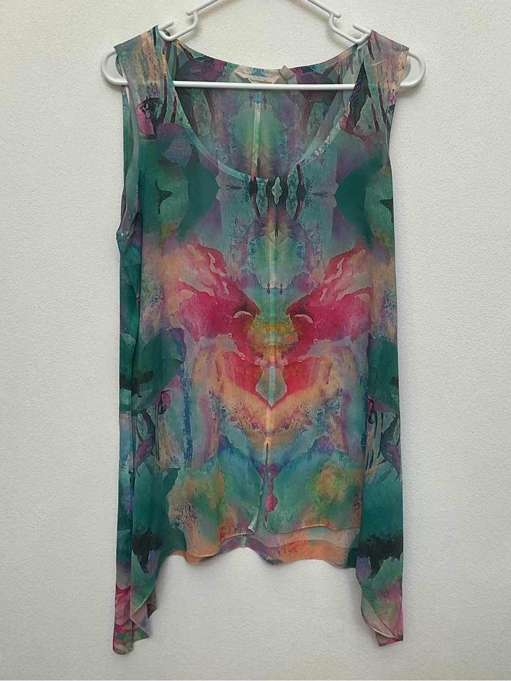 Soft Surroundings Pink, Blue, Green Sheer Watercolor Tank Size Med Spring